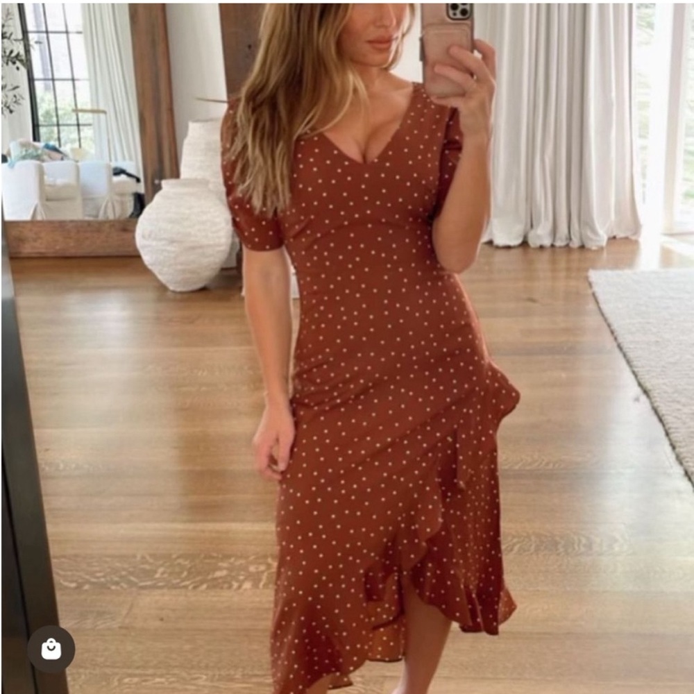 Kittenish brown polka dot XS Park Avenue Midi dress